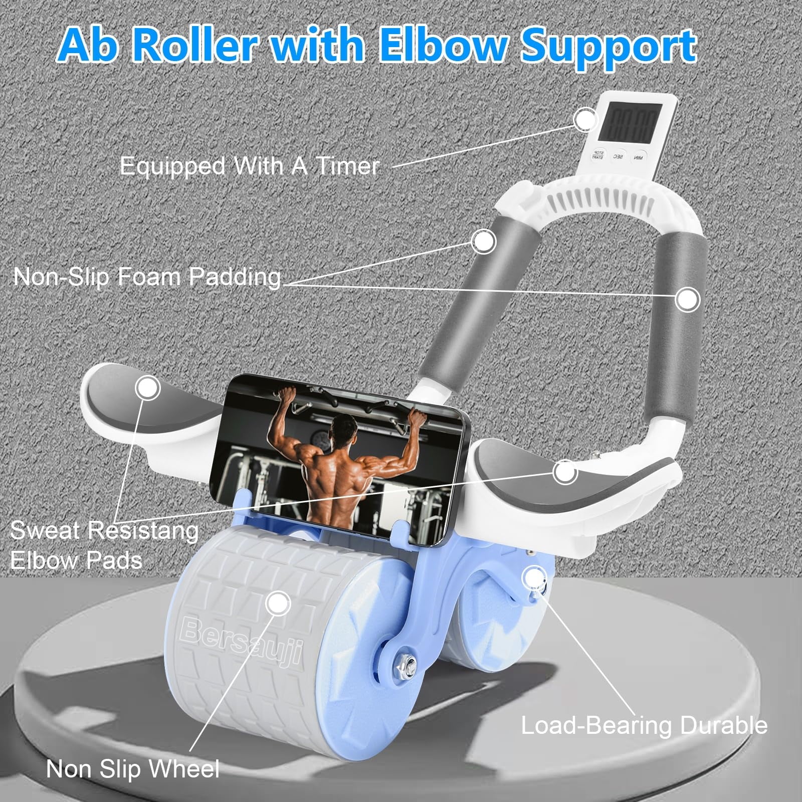 2025 New with Timer Ab Abdominal Exercise Roller Elbow Support, Abs Roller Wheel Core Exercise Equipment, Automatic Rebound Abdominal Wheel