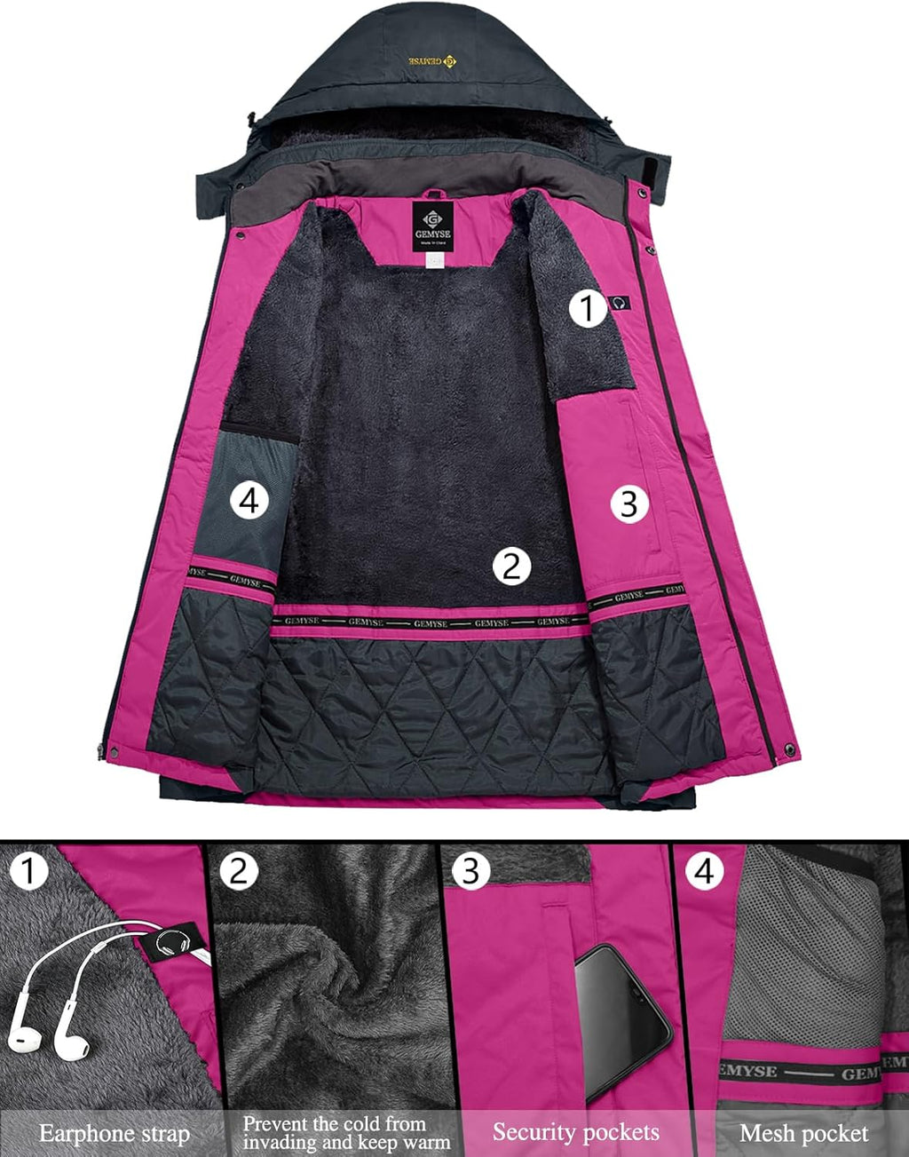 Women'S Mountain Waterproof Ski Snow Jacket Winter Windproof Rain Jacket