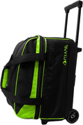 Prime Double Roller 2 Ball Bowling Bag with Large Separate Compartment for Bowling Shoes (Up to US Mens Size 15) or Accessories, Retractable Handle - Extends to 40"