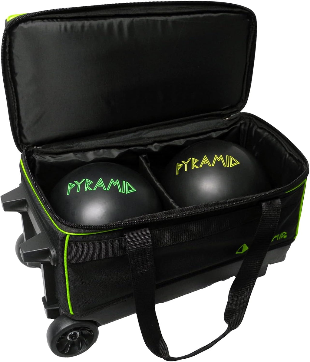 Prime Double Roller 2 Ball Bowling Bag with Large Separate Compartment for Bowling Shoes (Up to US Mens Size 15) or Accessories, Retractable Handle - Extends to 40"