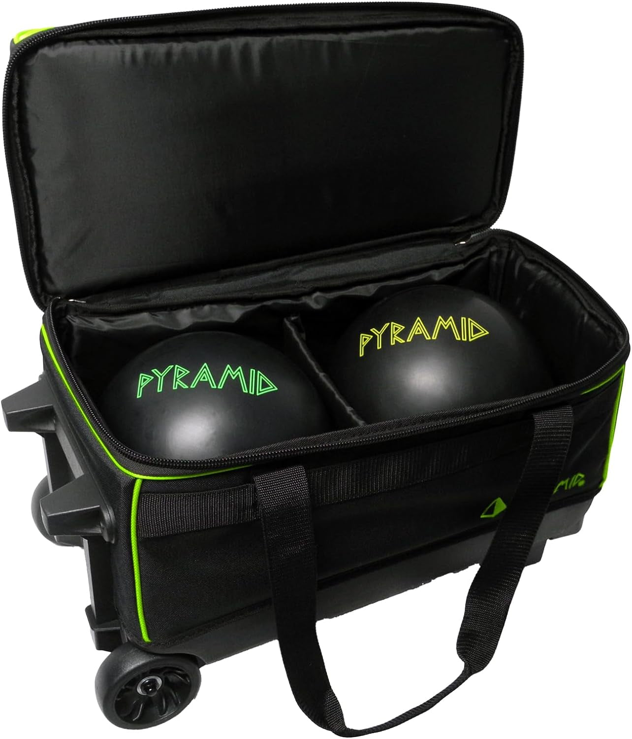 Prime Double Roller 2 Ball Bowling Bag with Large Separate Compartment for Bowling Shoes (Up to US Mens Size 15) or Accessories, Retractable Handle - Extends to 40"