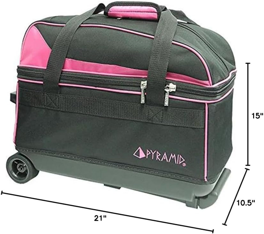 Prime Double Roller 2 Ball Bowling Bag with Large Separate Compartment for Bowling Shoes (Up to US Mens Size 15) or Accessories, Retractable Handle - Extends to 40"