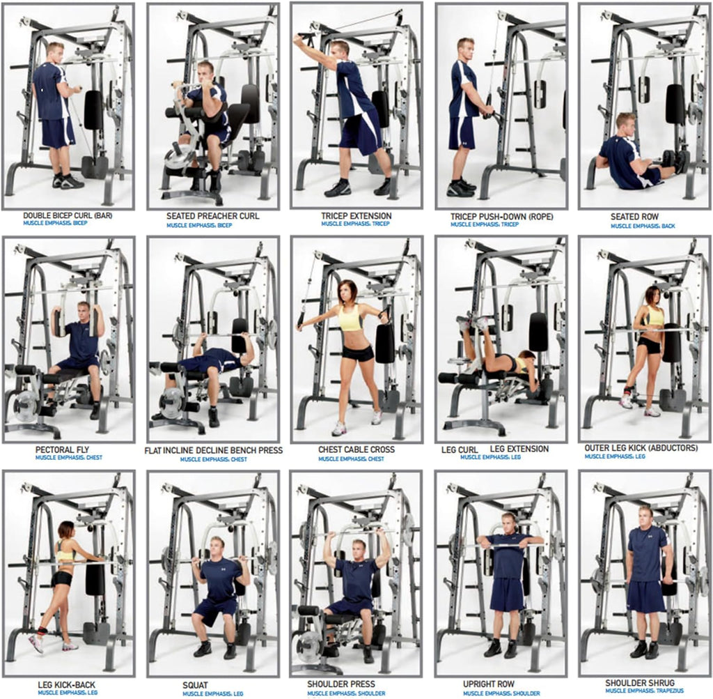 Pro Smith Cage Workout Machine Full Body Training Home Gym System with Leg Developer, Press Bar, Cable Crossovers and Squat Rack, White