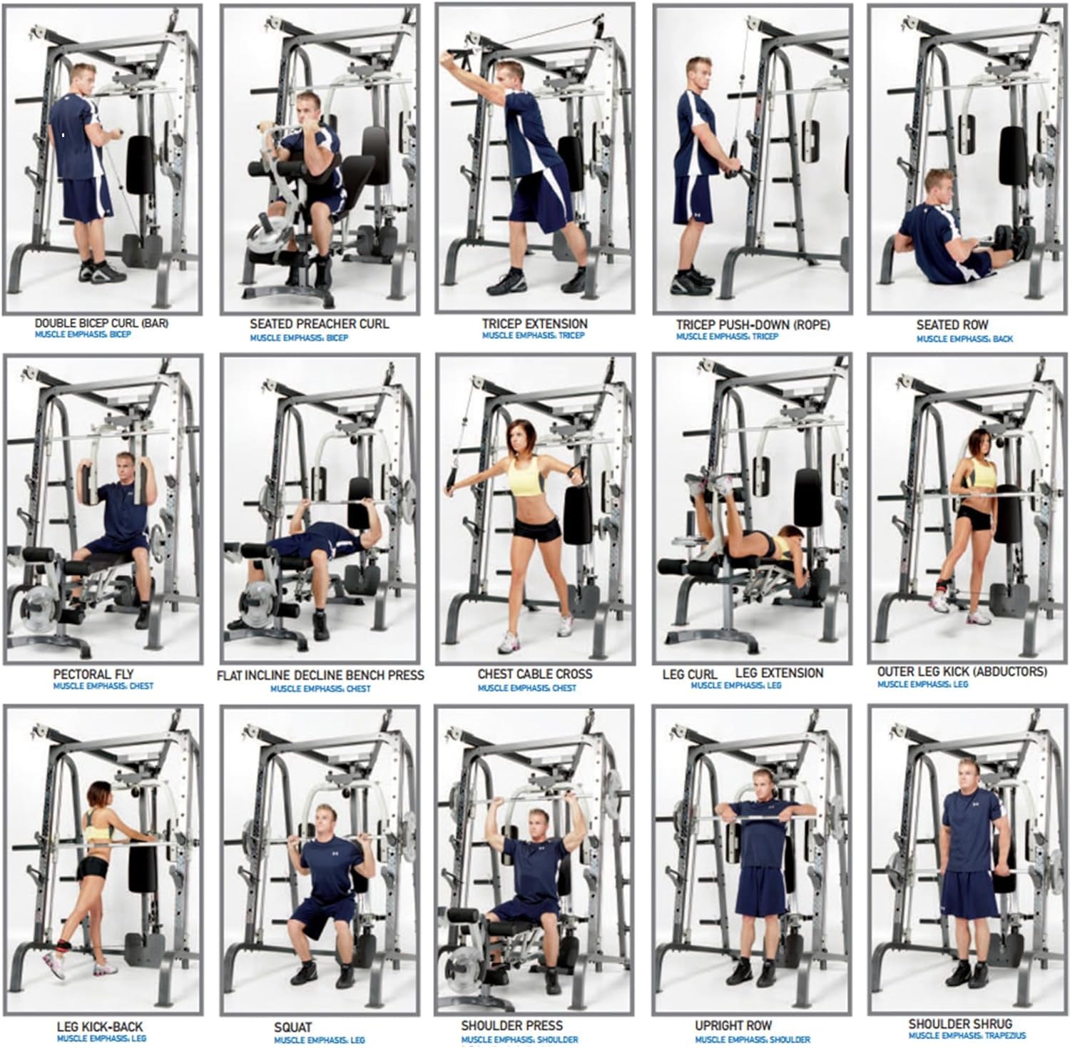Pro Smith Cage Workout Machine Full Body Training Home Gym System with Leg Developer, Press Bar, Cable Crossovers and Squat Rack, White