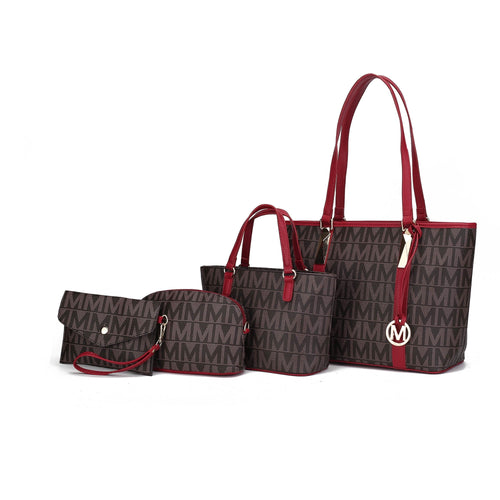 Alexy Women'S Tote Bag, Small Tote Bag, Pouch Purse & Wristlet Wallet Bag 4 Pcs Handbag Set by Mia K - Red